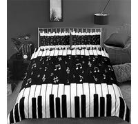 3D Musical Notes Piano Keys Double Duvet Cover Music Theme Bedding Double Bed Set Soft Breathable Microfibre Quilt Cover 200x200 with Zipper Closure and 2 Pillowcases C-2069