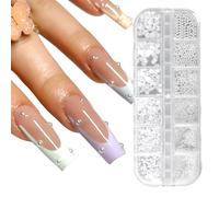 3D Nail Art Charms - 12 Grids Nail Rhinestones, for DIY Crafts | Semicircular Pearl Balls with Small Stainless Steel Beads, Caviar & White Flatback Crystal Beads for Acrylic Nail Decorations