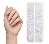 3D Nail Art Charms & Nail Gems Set - 12 Grids Semicircular Pearl Balls, Small Stainless Steel Caviar Beads, White Flatback Crystal Rhinestones for Acrylic Nail Decorations, Face Gems & DIY Crafts