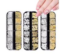 3D Nail Art Charms Set - 3 Boxes Gold & Silver Nail Gems,Assorted Styles Bows Stars Pearls for DIY Nail Decorations