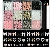 3D Nail Art Decoration Kit, 12 Compartments, Bows, Hearts and Flowers