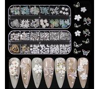 3D Nail Charms, 2 Boxes Multi-Shape Aurora Bow Butterfly Bear Flower Nail Art Charms Nail Pearls Rhinestones Gems Nail Art Chains for Nail Art Decoration DIY Crafts (C)