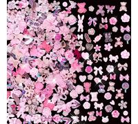 3D Nail Charms 200Pcs Rabbit Butterfly Bear Flower Rhinestone Peal Bow Nail Art Charms Flatback Nail Gems Y2K Cute Resin Nail Charms for DIY Nail Design Crafts Accessories (Pink)