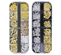 3D Nail Charms,2Boxes 3D Nail Studs with Caviar Beads Flatback Pearls Rhinestones,Starfish Turtle Seashell Conch Summer Nail Art Decorations for Women Girl Manicure Design Supplies (Gold + Silver E)