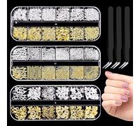 3D Nail Charms,3 Boxes Gold Silver Nail Stuff Nail Gems Rhinestones Charms with Tweezers,nail art accessories nail art gems for Women Girls Nail Art DIY Accessories,nail accessories for nail technicia