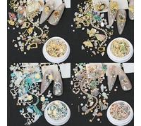 3D Nail Charms, 3D Nail Art Rhinestones Mixed 4 Sets Dolphin Bay Nail Art Decorations - Mixed Shells, Pearls, and Metal Chains for Stunning Nail Designs