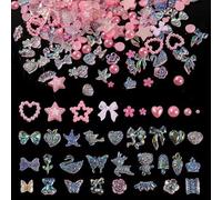3D Nail Charms, 400 Pcs Multi Shapes Butterfly Flower Bear Bow Heart Nail Art Charms Nail Rhinestones Gems Nail Pearls for Nail Art Decoration Jewelry Accessories DIY Crafts (Mixed-Aurora Pink A)