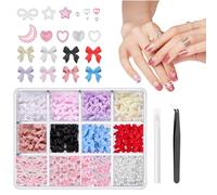 3D Nail Charms,500pcs Multicolor Mix Shapes Bow Nail Charms,Cute Pearl Heart Star Moon Bowknot Rhinestones Nail Gems,Nail Art Charms with Tweezers Pickup Tool