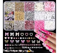 3D Nail Charms and Nail Gems - Mix Assorted Color Acrylic Multi Cute Nail Art Charms - Cute Nail Rhinestones for Nails Design - Y2K Variety Bow Butterfly Pearls Heart Flower Nail Accessories Supplies