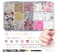 3D Nail Charms, Nail Gems, Tweezers & Dotting Tool for Home Nail Designs, Cute Nail Rhinestones and Charms Y2K for Nails Nesign,Variety Butterfly Bow Moon Star Flower Junk Case Charms