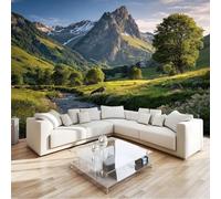 3D Nature Mountains Grasslands Rivers Non-Woven Wallpaper Mural 350 x 256 cm, Green Large Wall Coverings, Paste the Wall for Girls Boy Bedroom Nursery Teenagers Playroom Home Decor