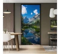 3D Nature Photography Pattern Self-Adhesive Door Sticker, 80 x 210 cm Removable Wallpaper for Bedroom Living Room Home Decor, Snow Mountains Ranges Lakes Interior Blue PVC Bathroom Door Murals