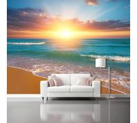 3D Nature Scenery Wall Mural Photo Wallpaper - Large Tropical Sea Landscape Wall Decor for Living Room Bedroom - Sunset Sea Non-Woven Fleece Mural 200 x 140 cm, Waves Sky Art Wall Decoration