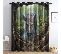 3D Nature Tree Forest Blackout Curtains for Living Room, Wild Boar Stream Wildlife Curtains for Bedroom, Thermal Insulated Noise Reduction Eyelet Window Treatments 54 Drop, 2 Panels Drapes (W42 x L54)