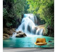 3D Nature Waterfall Wall Mural Wallpaper Non-Woven for Living Room, Bedroom, Children's Room - Large Photo Wallpaper for Tv Background,Dining Room Jungle Waterfall View 300 X 210 Cm