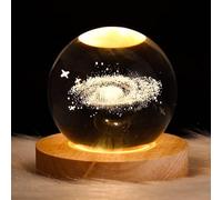 3D Nebula Crystal Ball Night Light Ball Projection Lamp Planet Model,3D Crystal Ball with Led Wooden Base Gift for Christmas Thanksgiving Birthday, Home Room Decor LED Night - USB Powered