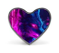 3D Neon Wolf Heart-shaped Brooch Pins Metal Badge Lapel Pin Jacket Hat Bag Accessories