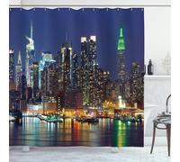 3D New York City Shower Curtain Mould Proof Resistant Extra Long Shower Curtains 200 x 200 cm Drop Wet Room Waterproof Washable Fabric Modern Cityscape Bathroom Curtains with 12 Hooks e-1592