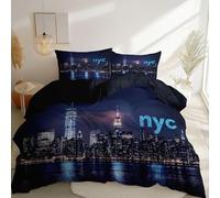 3D New York Double Duvet Cover Sets City Night View Double Bedding Set Warm Comfort Microfiber Quilt Cover Size 200x200 cm with 2 Pillowcases 50×75 cm y.3525