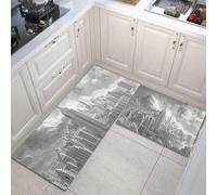 3D New York Relief Kitchen Floor Mats, 2 Pcs Stain-Resistant Set, Absorbent Quick Drying, Non-Slip Kitchen Carpets Rugs, City Skyline Runners Mat (Silver-Gray, 44X75Cm+44X120Cm)