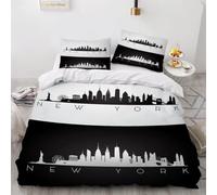 3D New York Single Duvet Cover Set, Soft Microfibre Architectural Landscape Bedding Set, New York Quilt Cover 135x200 cm and 2 Pillowcases MO398
