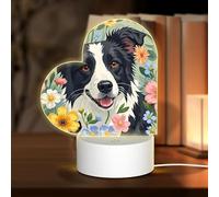 3D Night LED Light Lamp Bases Acrylic Love Lamps Border Collie Florals Night Light LED Bedside Lamp Acrylic Table Lamps Valentine's Day Thanksgiving Birthday Personalized Gifts for Women Men Couple