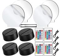 3D Night Light, DIY Acrylic Lamp Base Set, 10 Set Clear Acrylic Sheets Night Lights, 16 Colors 4 Modes LED Light-Up Base with Remote Control and USB Cable for Childroom Bar Cafe Shop Decoration