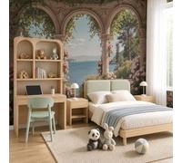 3D NO-Self Adhesive Wall Mural American architectural archway ocean European natural scenery Pattern Not Peel and Stick Wallpaper Non Woven Fabric Wall Decor for Bedroom Living Room,157"H x 110"W