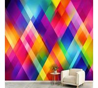 3D Non-Woven Wall Mural, Diamond Geometric Rainbow Wallpaper, Custom Panoramic Photo Wall Decor, Modern Minimalist Design for Living Room Kitchen Bedroom 150x105cm (WxH)