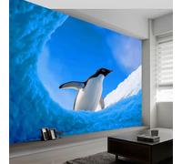 3D Non-Woven Wall Mural Photo Wallpaper 250 x 175 cm Animals Penguins in The Snow Photo Wallpaper Mural, Blue Premium Art Print Poster Decor for Living Room Kids' Bedroom & Home Interiors