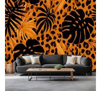 3D Non-Woven Wall Mural Photo Wallpaper Abstract Tortoise Shell Leaf Leopard Print Pattern Orange Color Photo Wallpaper Mural, Premium Art Print Decor for Living Room Kids' Bedroom, 200 x 140 cm