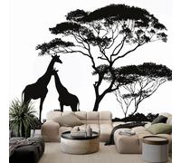 3D Non-Woven Wall Mural Photo Wallpaper African Wildlife Giraffe Black Photo Wallpaper Mural, Premium Art Print Decor for Living Room Kids' Bedroom & Home Interiors, 250 x 175 cm