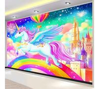 3D Non-Woven Wall Mural Photo Wallpaper Fantasy Animals Unicorn Rainbow 450 x 280 cm Photo Wallpaper Mural, Premium Art Print Decor for Living Room Kids' Bedroom & Home Interiors, Color