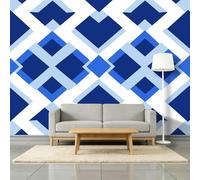 3D Non-Woven Wall Mural Photo Wallpaper Geometric Square Minimalist Patterns 350 x 256 cm Photo Wallpaper Mural, Premium Art Print Decor for Living Room Kids' Bedroom & Home Interiors, Blue