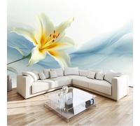 3D Non-Woven Wall Mural Photo Wallpaper Plants Flowers Lilies 200 x 140 cm Photo Wallpaper Mural, Premium Art Print Decor for Living Room Kids' Bedroom & Home Interiors, Cream