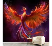 3D Non-Woven Wall Mural, Starry Sky Phoenix Gold Foil Wallpaper, Custom Panoramic Photo Wall Decor, Fantasy Mythological Design for Living Room Kitchen Bedroom 300x210cm (WxH)