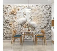 3D Non Woven Wallpaper 350X260Cm Double Peacock Peony Embossed Plaster Floral Wall Covering Large Feature Wall Mural for Uk Dining Room Living Room Decoration 350X260Cm/140X104Inch(W X H)