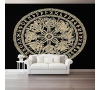 3D Nordic Style Runes Warrior Wall Mural Wallpaper Non-Woven for Living Room, Bedroom, Children's Room - Large Photo Wallpaper for Tv Background,Dining Room Black Gold 350 X 256 Cm