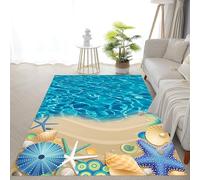 3D Ocean Beach Area Rug, 60x110cm, Vivid Wave Seashells Starfish Large Kids Rugs, Cozy Machine Washable Reduce Noise Sea Carpet for Coastal Living Room Playroom