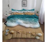 3D Ocean Beach Bedding Set Starfish and Seashells Duvet Cover Soft Brushed Microfiber Quilt Cover with Zipeer Closure and 2xPillowcases 50x75cm for Teens Adults (Single 150x200cm) d.3969