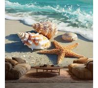 3D Ocean Beach Wallpaper, Conch Seashell Wave Wallpaper for Living Room, Bedroom, Non-Woven Decor Wall Paper, Photo Mural Dining Room, Hallway, Lounge, 250 x 175 cm dip35