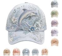 3D Ocean Creatures Embroidery Cap, Adjustable Cotton Baseball Cap with Raised Embroidered Sea Animal for Man Woman，F