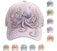 3D Ocean Creatures Embroidery Cap, Adjustable Cotton Baseball Cap with Raised Embroidered Sea Animal for Man Woman，H