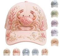 3D Ocean Creatures Embroidery Cap, Adjustable Cotton Baseball Cap with Raised Embroidered Sea Animal for Man Woman，C