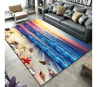 3D Ocean Seaside Scenery Carpets Living Room Bedroom Decor Rug Flannel Kids Play Mat Kitchen Corridor Dining Area Rugs,Sunset Blue Waves Beach Starfish Shell Conch Pattern (Color 1,45x120 cm)