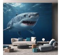 3D Ocean Shark Wallpaper for Bedroom Living Room Decor, Sea Underwater Animal Wall Mural Home Accessories, Waterproof Wall Paper 250 x 175 cm F-WF&5