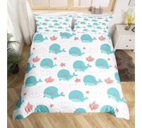 3D Ocean Theme Duvet Cover Ocean Life Bedding Sets Single Bed Set Soft Breathable Microfibre Quilt Cover 155x220 with Zipper Closure and 2 Pillowcases A-2600