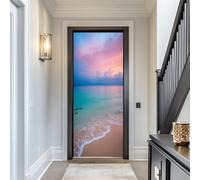 3D Ocean View Door Stickers, Self-Adhesive Interior Doors Wall Mural Beach Ocean Door Decals, Bedroom Living Room Bathroom Home Décor Wallpaper Art Door Sticker 77x200 cm m.1773
