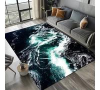 3D Ocean Wave Rug - Modern Blue Sea Art Carpet With White Foam Design, Non-Slip Washable Floor Mat For Living Room, Soft Absorbent Area Rug For Home Decor (Colour 4,140x200cm)