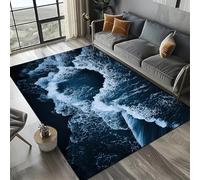 3D Ocean Wave Rug - Modern Blue Sea Art Carpet With White Foam Design, Non-Slip Washable Floor Mat For Living Room, Soft Absorbent Area Rug For Home Decor (Colour 5,160x230cm)